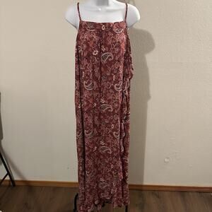 Knox Rose Women’s Boho Paisley Floral Maxi Dress Size L Sleeveless Red Rayon